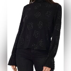 1. State Black Blouse with Silver Floral Design